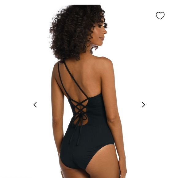 La Blanca Island Goddess Lace Back One Shoulder One Piece - Black - Picture 2 of 3